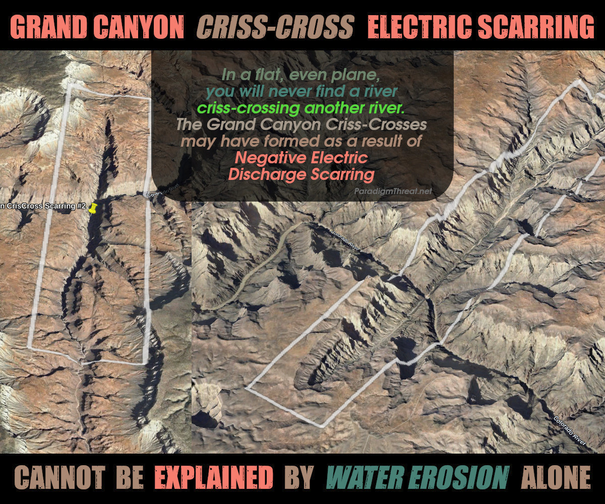 Rivers can never cross each-other without joining together, yet criss-cross scarring is found in several placesin the Grand Canyon, AZ